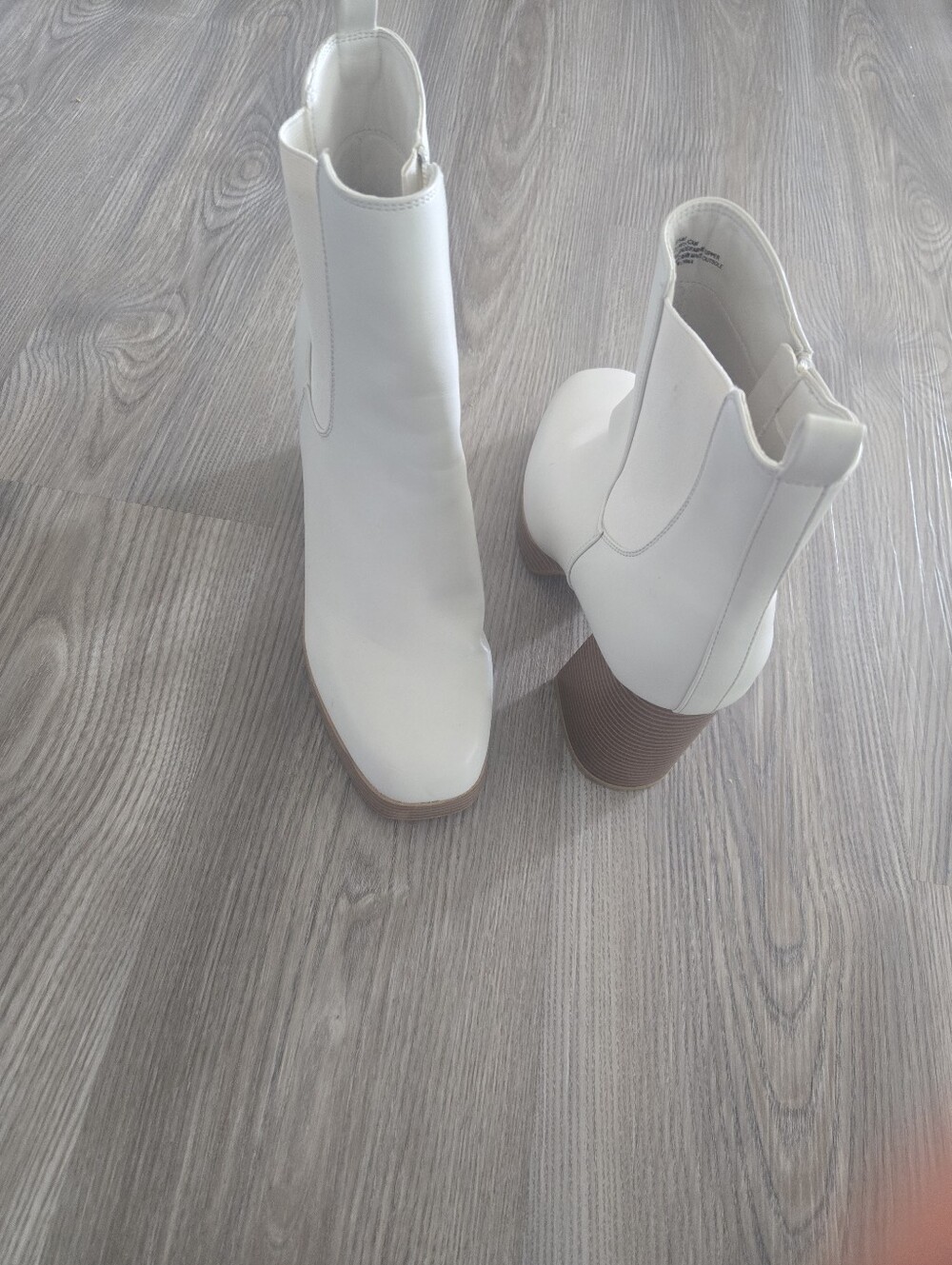 Off White Block Heel Chelsea Boots for Women